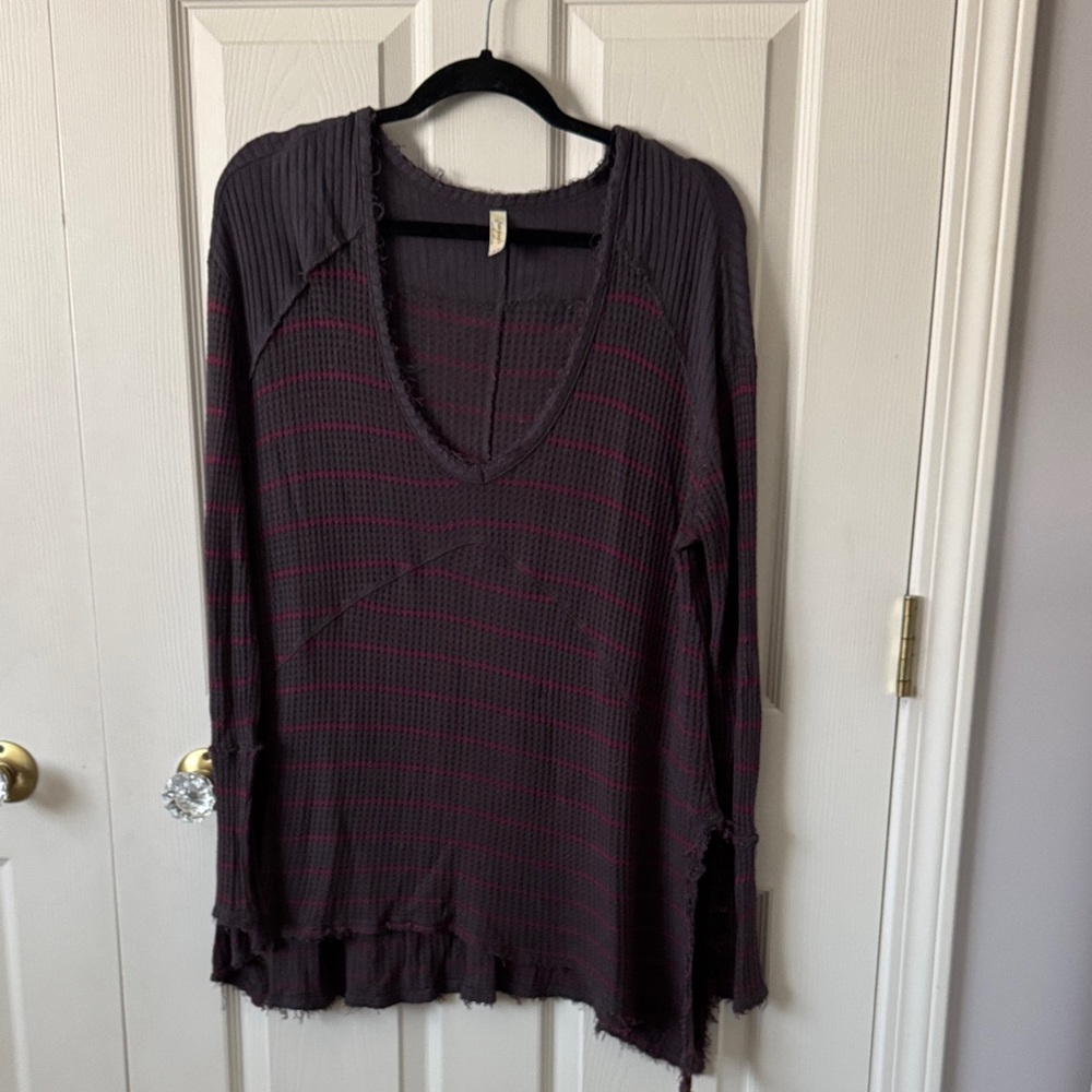 Free People Gray and Pink Striped Top